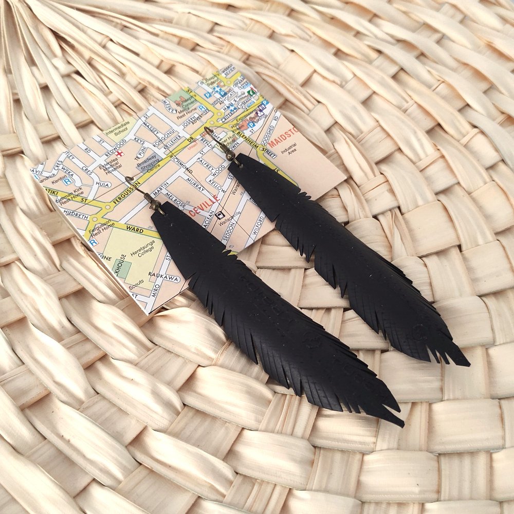 Black and Silver Stripe Resin Feather Earrings - Chooice