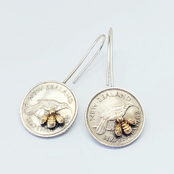 Sixpence Earrings with Tiny Bees