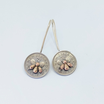 Threepence Earrings with Tiny Bees