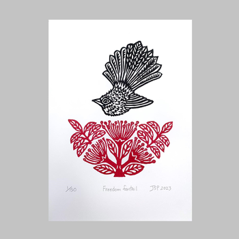 Freedom Fantail Linocut Print A4