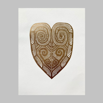 Golden Heart Linocut Print 405mm x 505mm