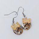 Steampunk Earrings with Golden Butterfly