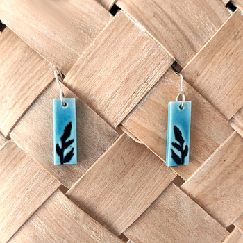 Porcelain Earrings Rectangle Harakeke Blue