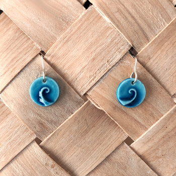 Porcelain Earrings Round Koru Blue