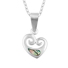 Paua Koru Heart Necklace Silver-jewellery-The Vault