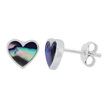 Paua Heart Studs Silver