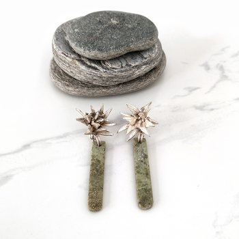 Cabbage Tree Earrings with Greenstone