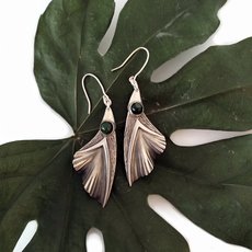 Silver Organic Leaf Earrings with Pounamu-jewellery-The Vault