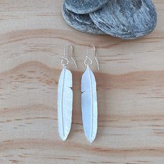 Large Seagull Feather Earrings Silver-jewellery-The Vault