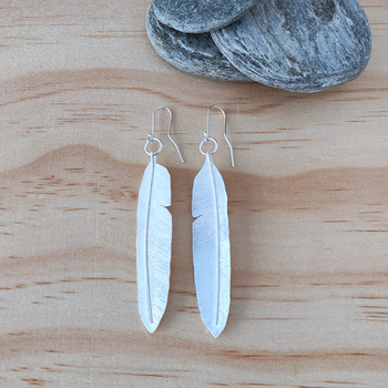 Large Seagull Feather Earrings Silver