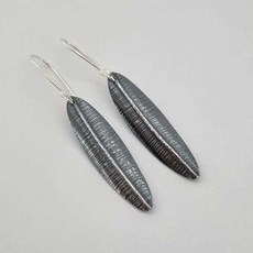 Large Silver Leaf Earrings Oxidised Finish-jewellery-The Vault