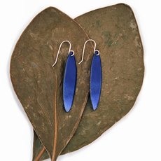 Enamelled Skinny Leaf Earrings Pool Blue-jewellery-The Vault