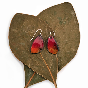 Enamelled Butterfly Wing Earrings Flame Red