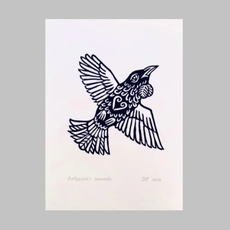 Aotearoa's Serenade Linocut Print A4-artists-and-brands-The Vault