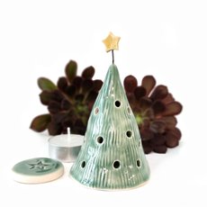 Christmas Tealight Holder Mid Green-artists-and-brands-The Vault