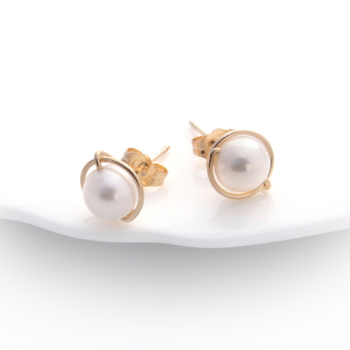 Gold Lulu Studs White Pearl