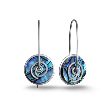 Paua Silver Spiral Drop Earrings Medium