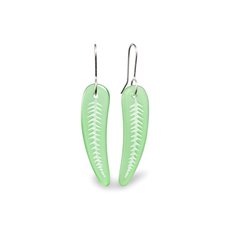 Small Glass Silver Fern Earrings Green-jewellery-The Vault