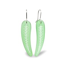 Large Glass Silver Fern Earrings Green-jewellery-The Vault