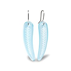 Large Glass Silver fern Earrings Light Blue-jewellery-The Vault