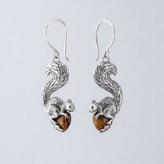 Tigers Eye Squirrel Earrings Silver-jewellery-The Vault