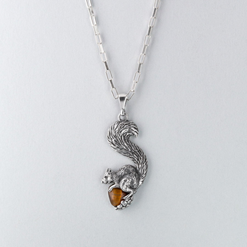 Tigers Eye Squirrel Charm Pendant Silver