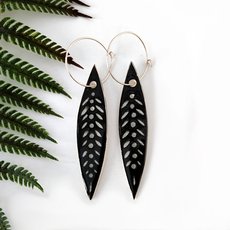 Porcelain Earrings Long Leaf Navy-jewellery-The Vault