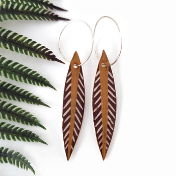 Porcelain Earrings Long Leaf Brown