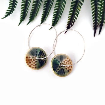 Porcelain Earrings Small Disc Olive