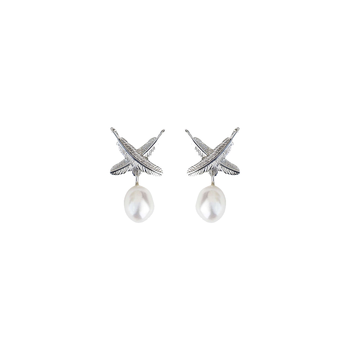 Feather Kisses Pearl Drop Studs