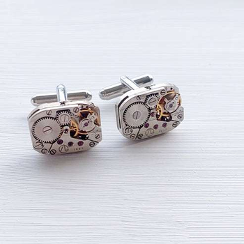 Steampunk Cufflinks Silver Rectangle