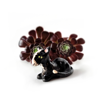 Ceramic Figurine Cat Black Sitting