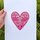 Aroha Wood Cut Art Print Red