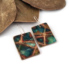 Large Rectangle Earrings Brass Patina-jewellery-The Vault