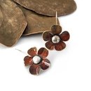 Large Flower Earrings Brass Patina Brown