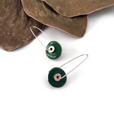 Long Disc Dangle Earrings Brass Patina Green-jewellery-The Vault