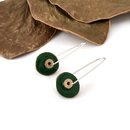 Long Disc Dangle Earrings Brass Patina Green