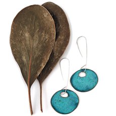 Long Oval Earrings Brass Patina Turquoise-jewellery-The Vault