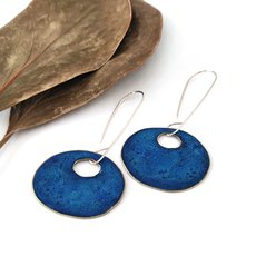 Long Oval Earrings Brass Patina Blue-jewellery-The Vault