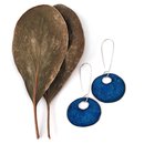 Long Oval Earrings Brass Patina Blue