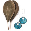 Long Oval Earrings Brass Patina Turquoise