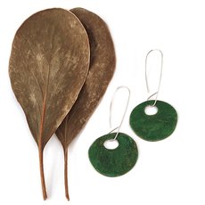 Long Oval Earrings Brass Patina Green-jewellery-The Vault