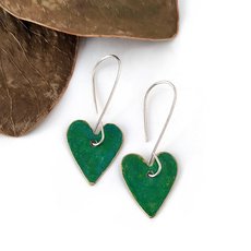 Heart Dangle Earrings Brass Patina Green-jewellery-The Vault