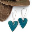 Heart Dangle Earrings Brass Patina Turquoise