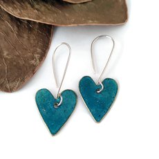 Heart Dangle Earrings Brass Patina Turquoise-jewellery-The Vault