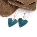 Heart Dangle Earrings Brass Patina Turquoise