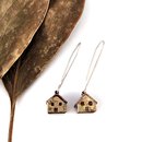 House Earrings Brass Copper Patina