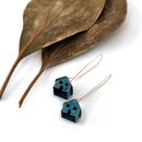 House Earrings Brass Copper Patina Blue