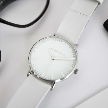 Athena Watch with White Leather Strap 