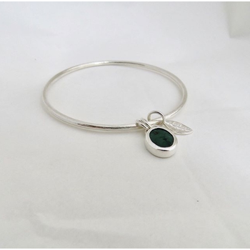 Pounamu & Leaf Bangle Silver - Jewellery at The Vault NZ - NZ SOR